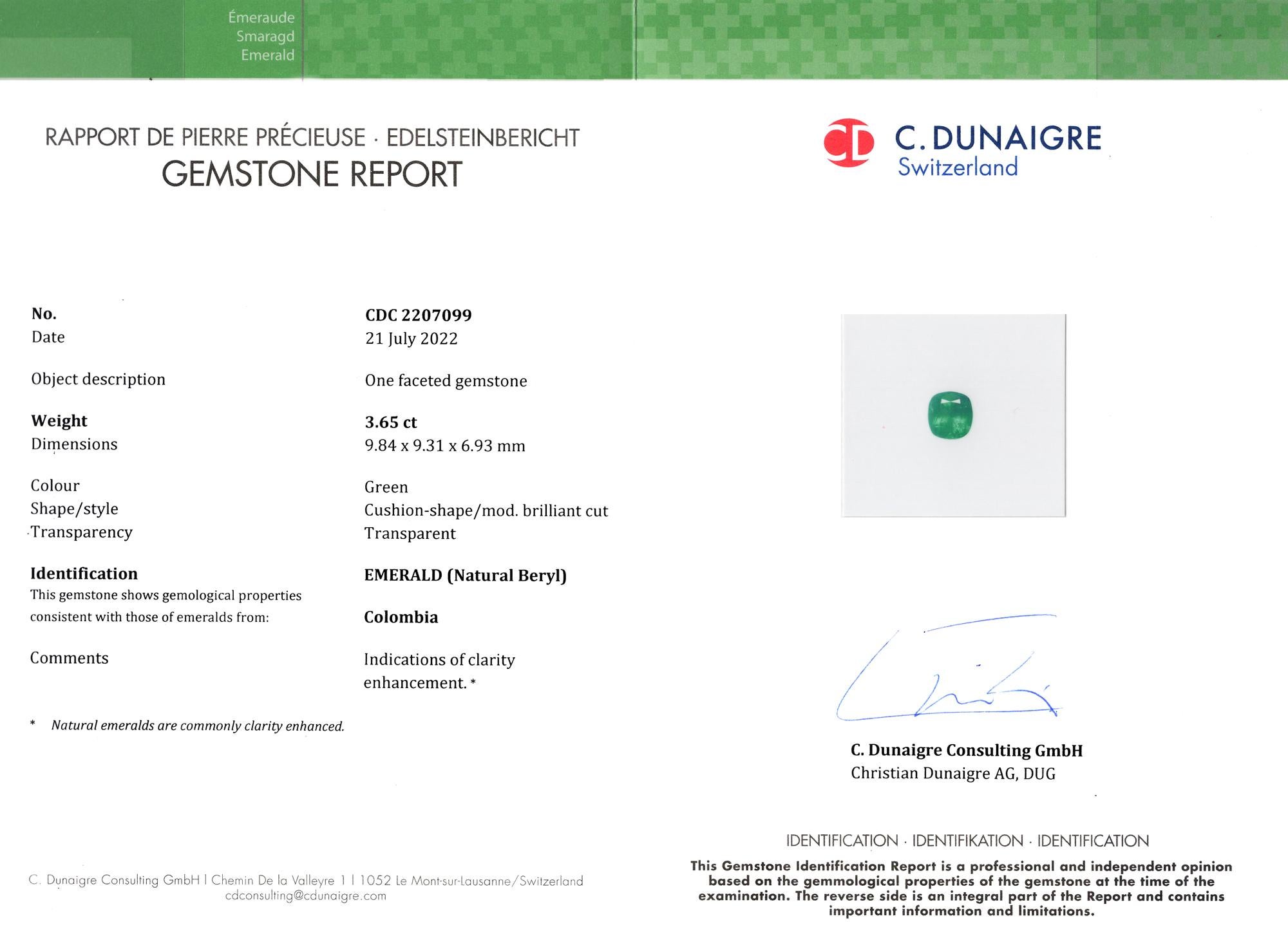 C. Dunaigre 3.65 Karat. Kleine Öl-Smaragd-Diamant-Halskette (Zeitgenössisch) im Angebot
