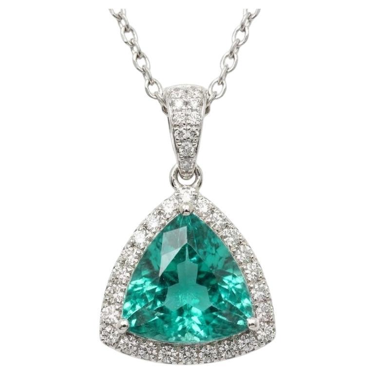 C. Dunaigre - Collana con ciondolo con tormalina Paraiba e diamante Trillion da 4,61 carati