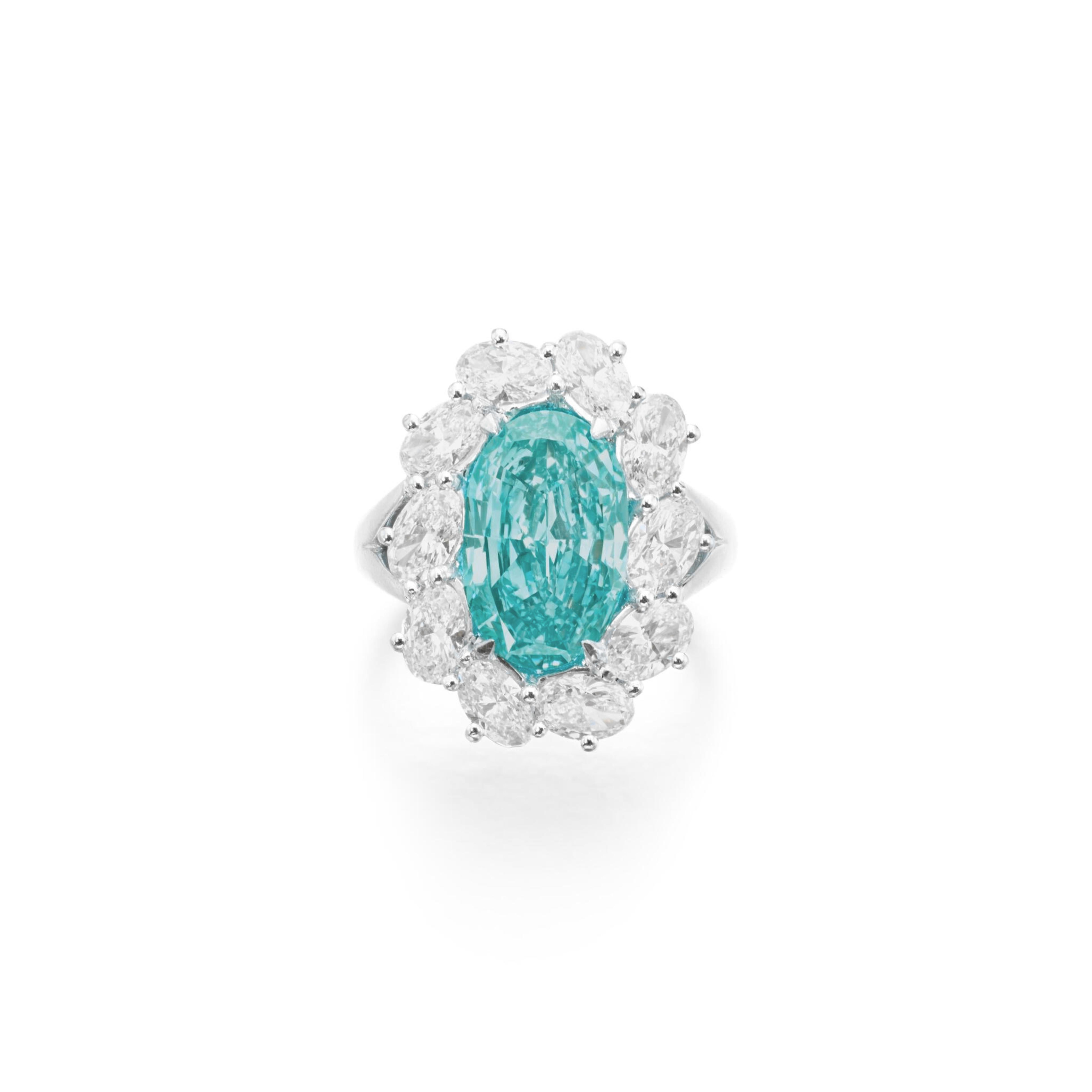 Contemporary C. Dunaigre 4.79 Carat Paraiba Tourmaline & Diamond Ring For Sale