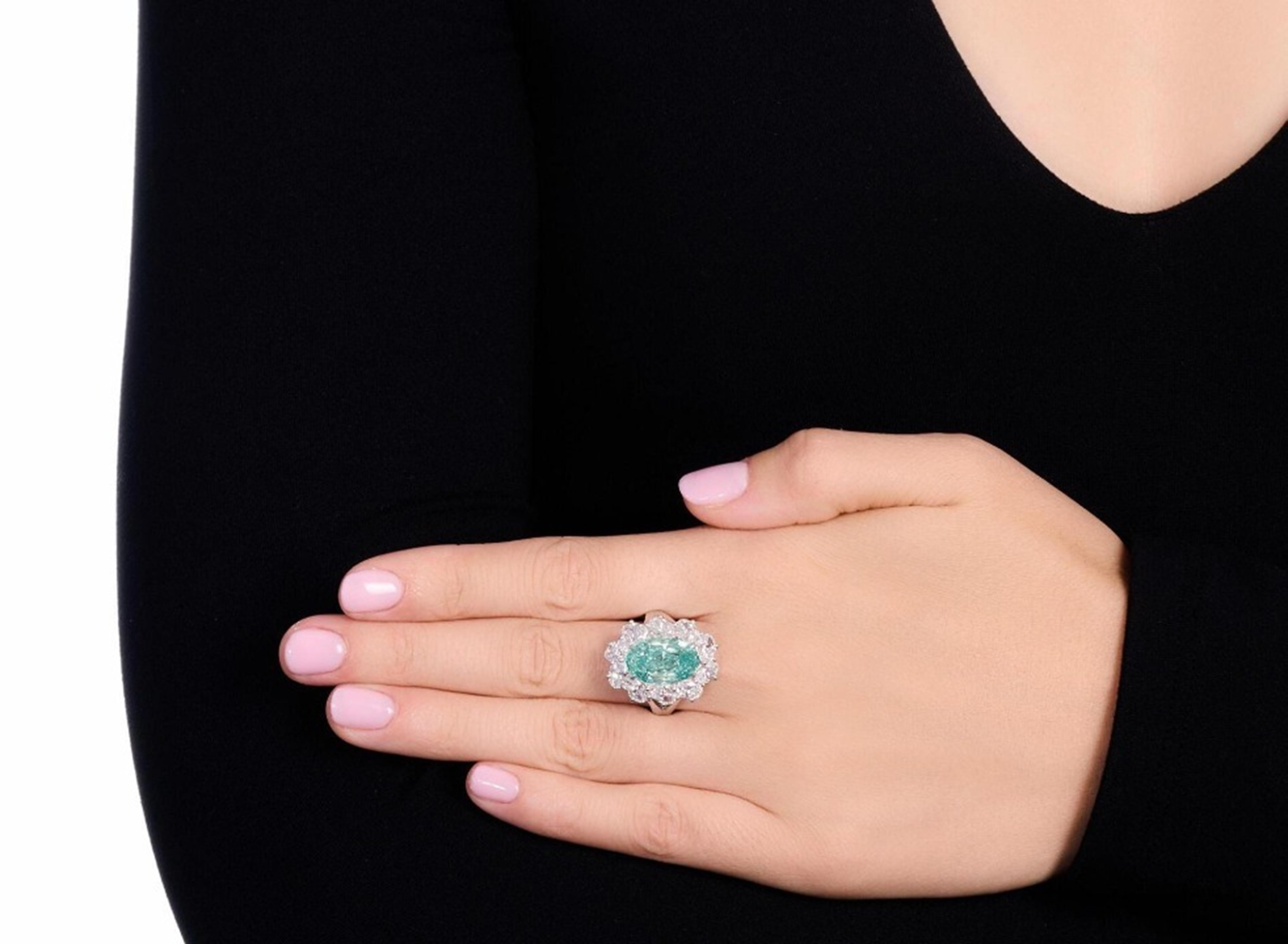 Women's C. Dunaigre 4.79 Carat Paraiba Tourmaline & Diamond Ring For Sale