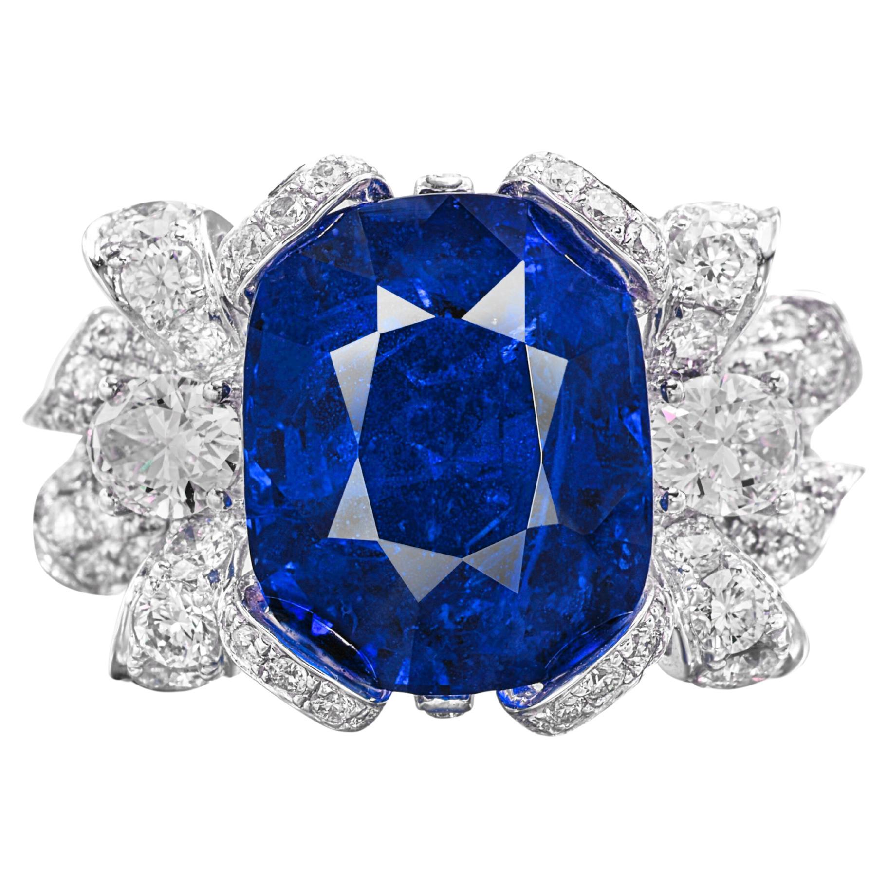C. Dunaigre 5 Carat Ceylon NO HEAT Blue Sapphire Diamond Ring