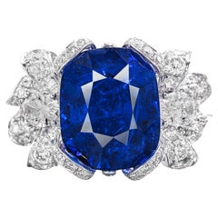 C. Dunaigre 5 Carat Ceylon NO HEAT Blue Sapphire Diamond Ring