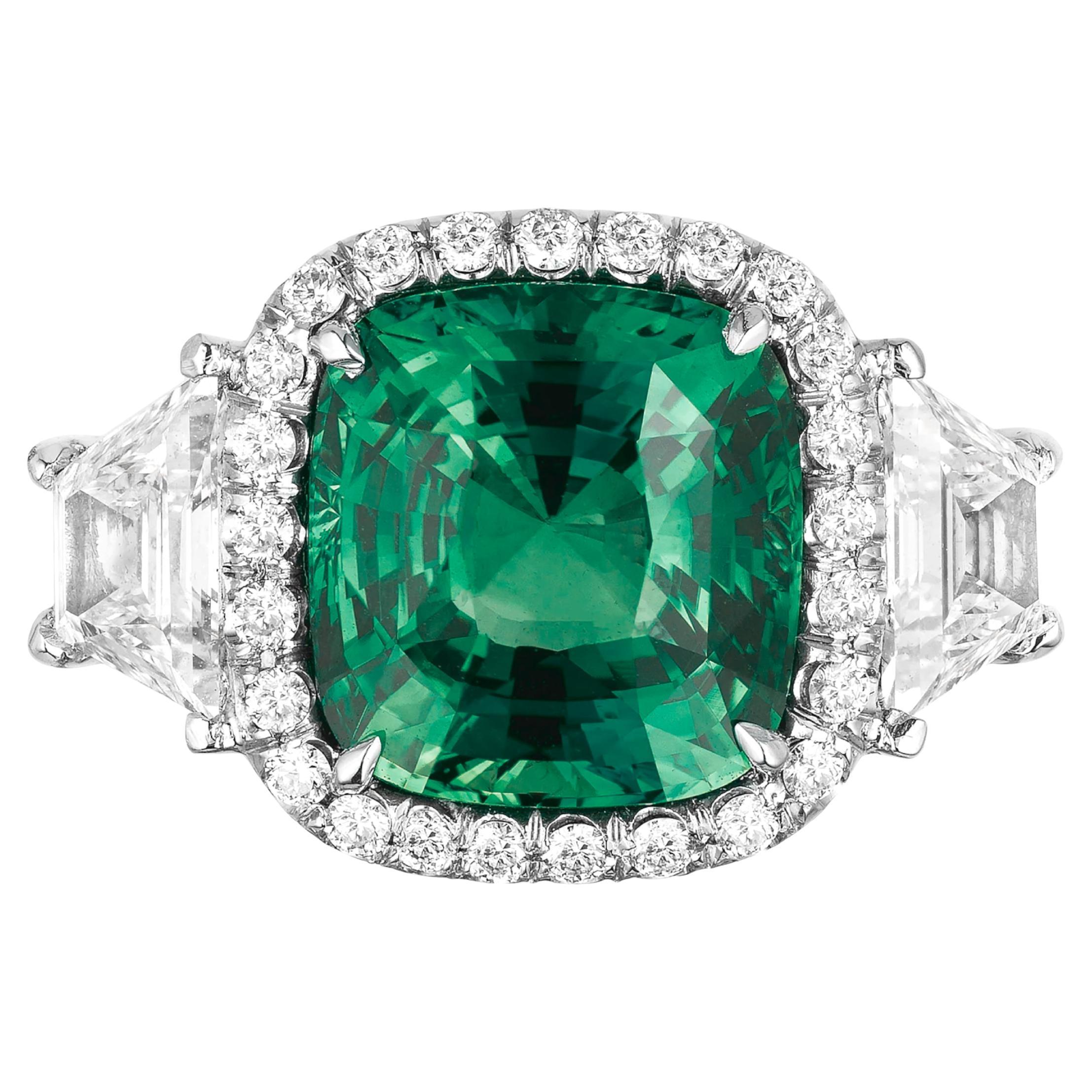 C. Dunaigre 5 Ct. Colombian Green Emerald Diamond Platinum Ring