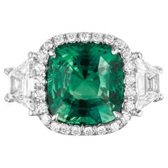 C. Dunaigre 5 Ct. Colombian Green Emerald Diamond Platinum Ring