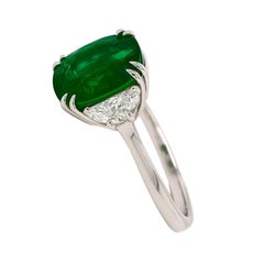 C. Dunaigre 5.41 Carat VIVID Green Minor Oil Emerald Half moon Diamond ring