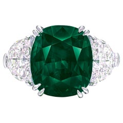 Bague demi-lune Dunaigre 5,41 carats VIVID Green Minor Oil Emerald