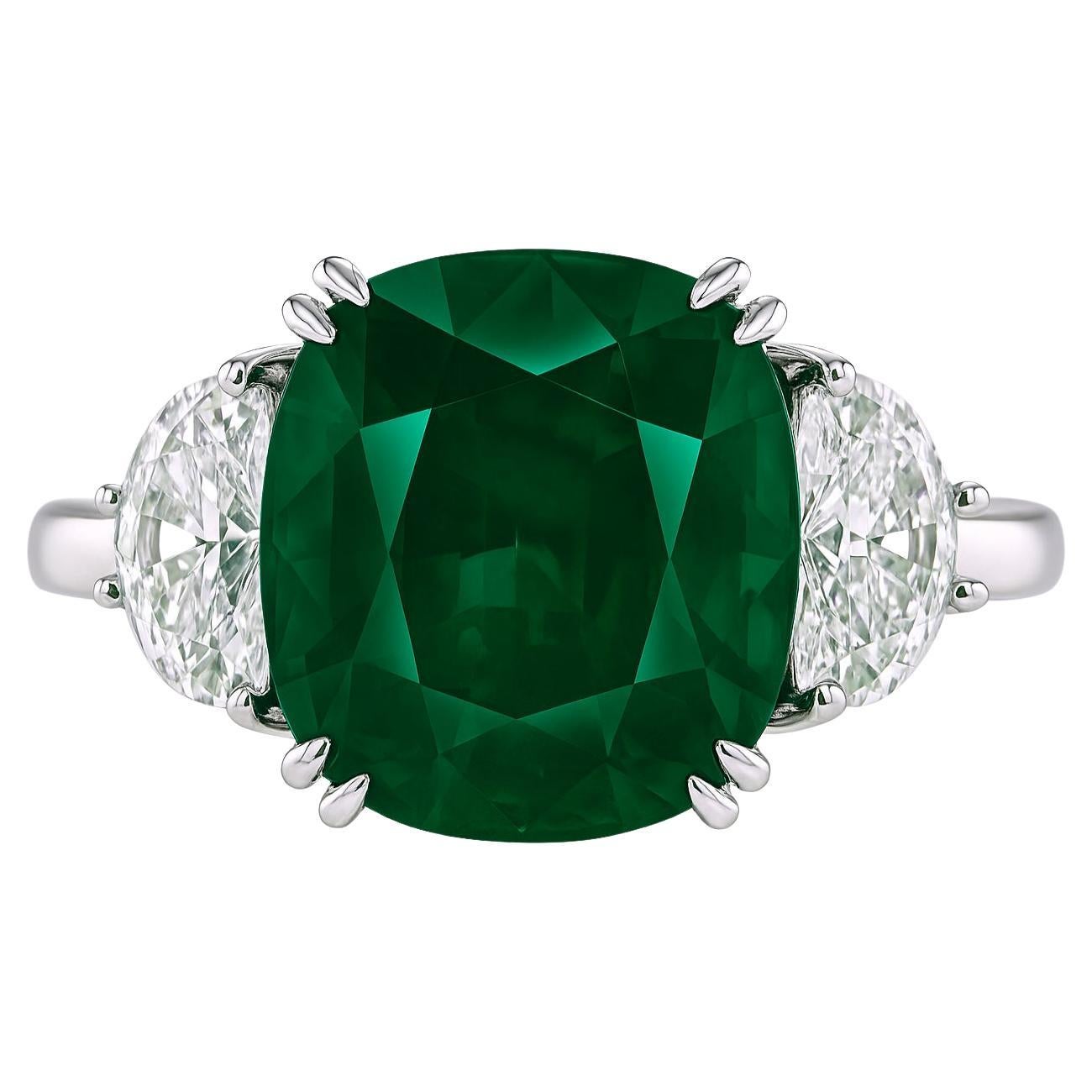 Bague demi-lune Dunaigre 5,41 carats VIVID Green Minor Oil Emerald