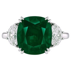 C. Dunaigre 5,41 Carati Greene & Greene Greene & Greene Minore Smeraldo Mezzaluna Anello con diamante