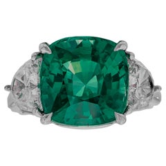 C. Dunaigre 6.56 Carat Minor Oil Colombian Emerald Diamond Ring