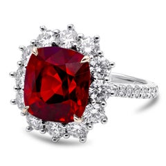 6.92 Carat Cushion Cut Red Spinel & Diamond Halo Cocktail Ring in Platinum