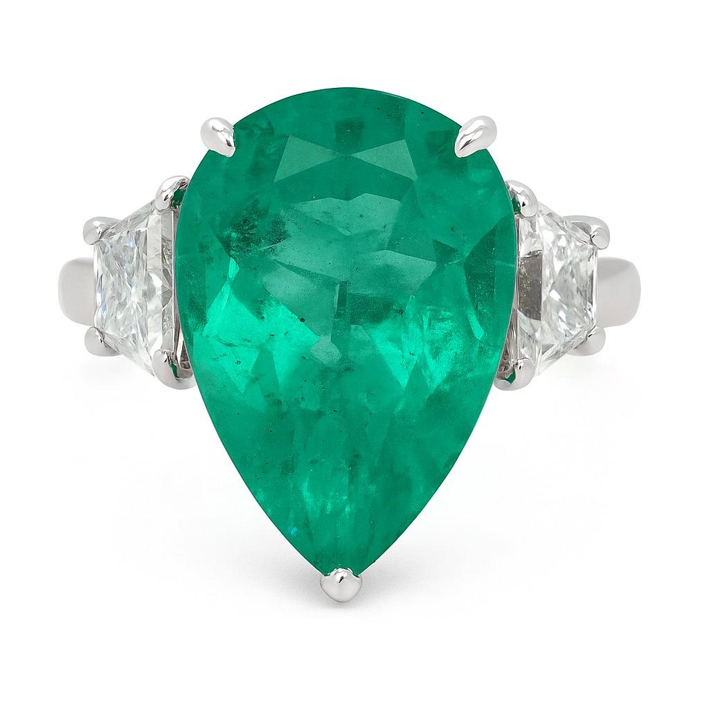 C. Dunaigre Bague émeraude colombienne poire de 7,17 carats et diamant Neuf - En vente à Chicago, IL
