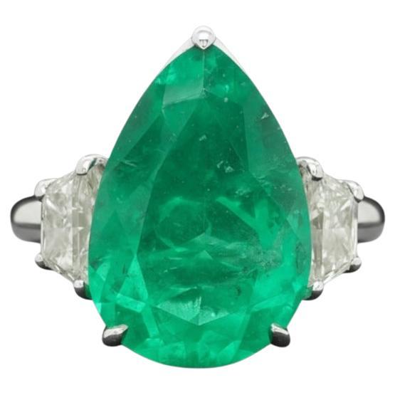 C. Dunaigre 7 Carat Colombian Pear-Cut Emerald and Diamond Ring