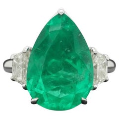 C. Dunaigre 7.17 Carat Colombian Pear-Cut Emerald and Diamond Ring