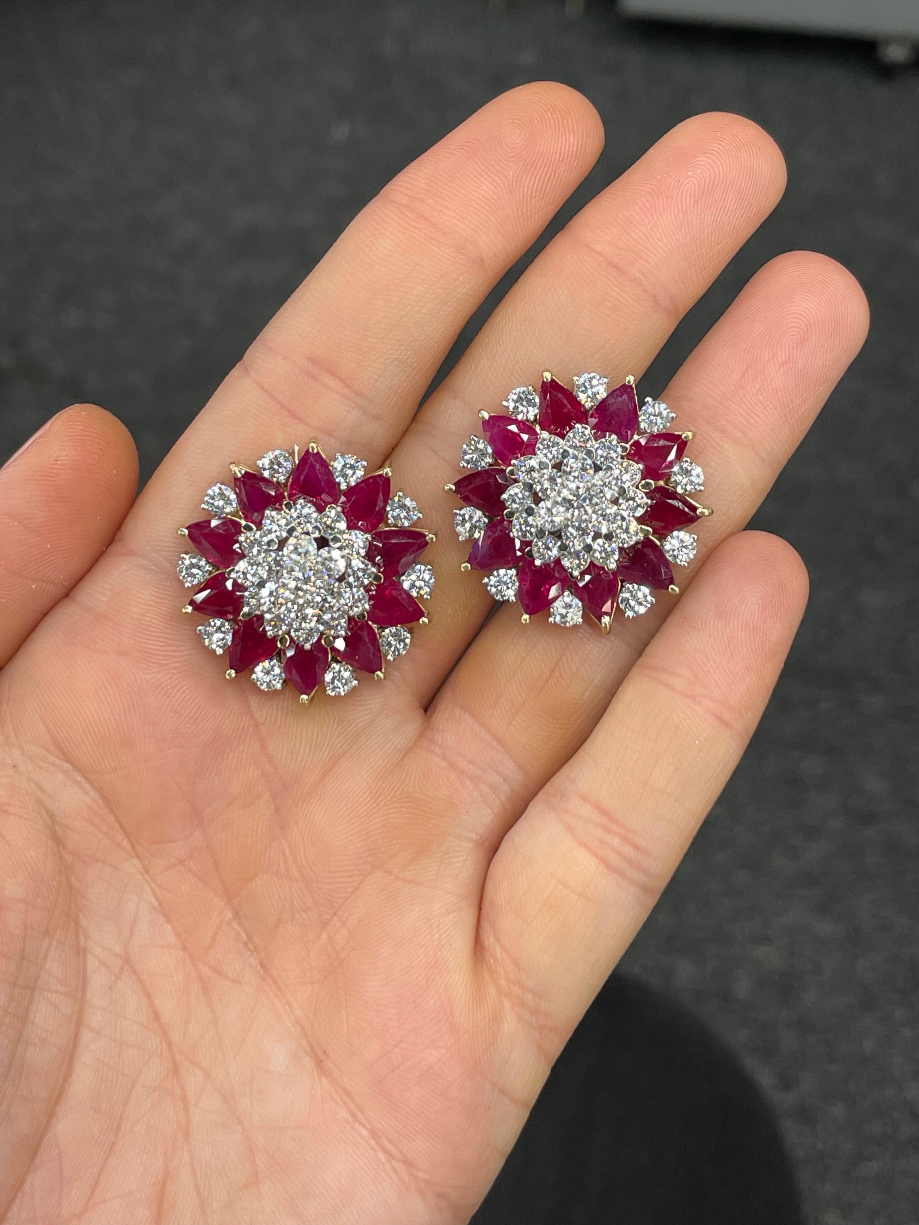 C. DUNAIGRE Burma Ruby Heated Diamond Cluster Star Earrings 28 CTTW  For Sale 2