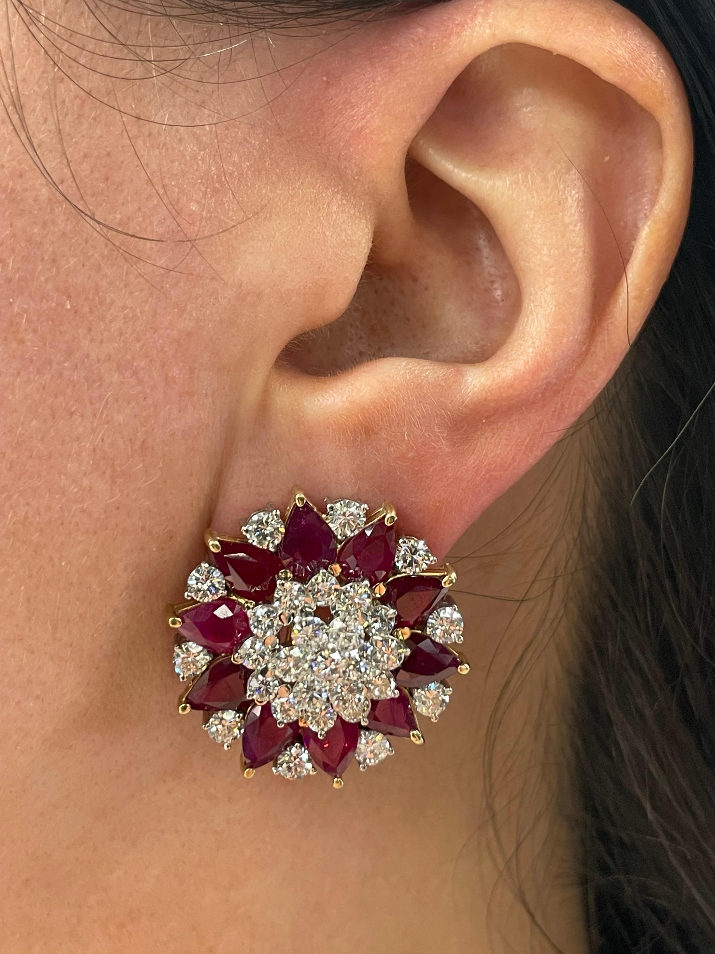 C. DUNAIGRE Burma Ruby Heated Diamond Cluster Star Earrings 28 CTTW  For Sale 3