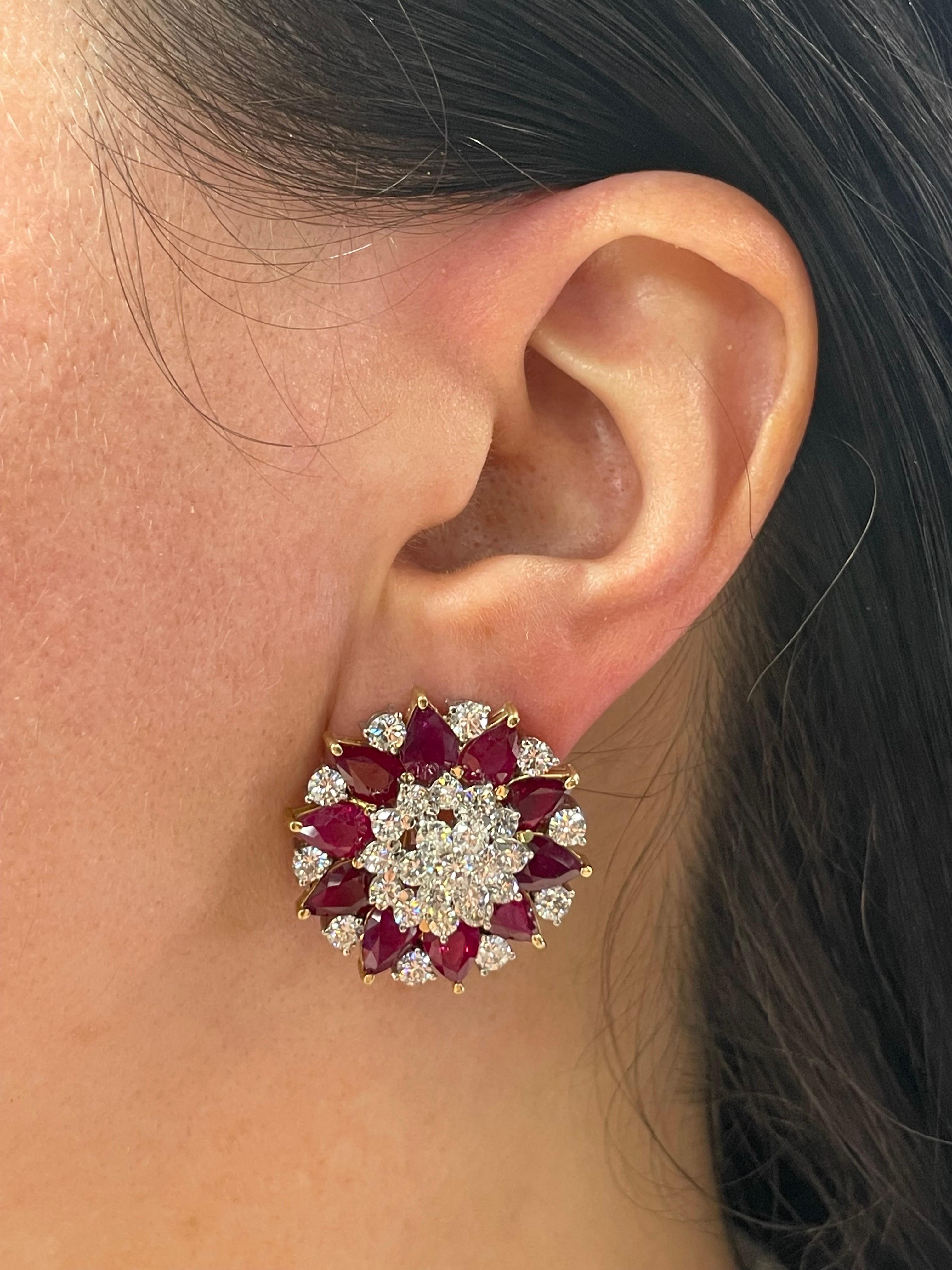 C. DUNAIGRE Burma Ruby Heated Diamond Cluster Star Earrings 28 CTTW  For Sale 4