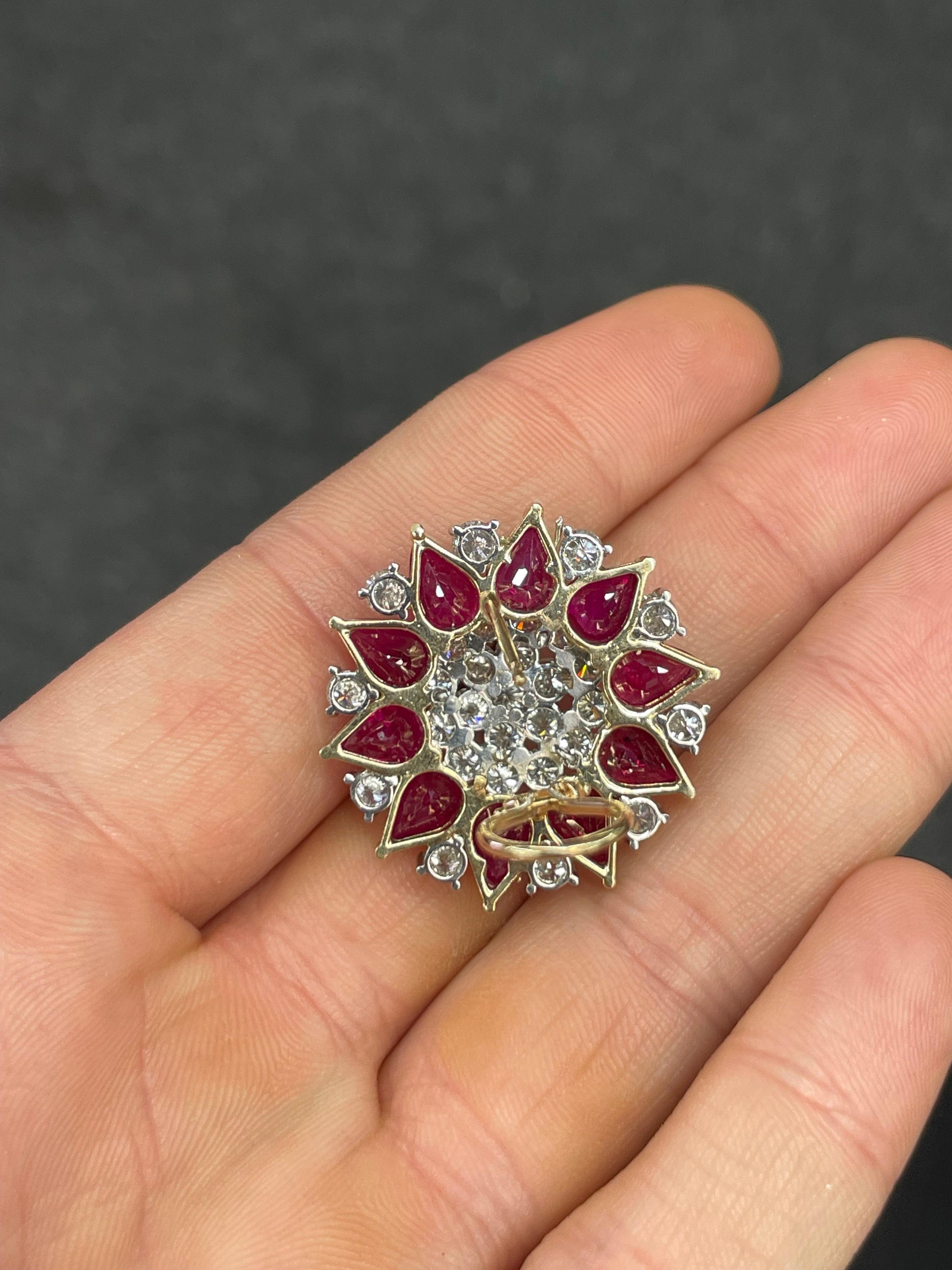 C. DUNAIGRE Burma Ruby Heated Diamond Cluster Star Earrings 28 CTTW  For Sale 1