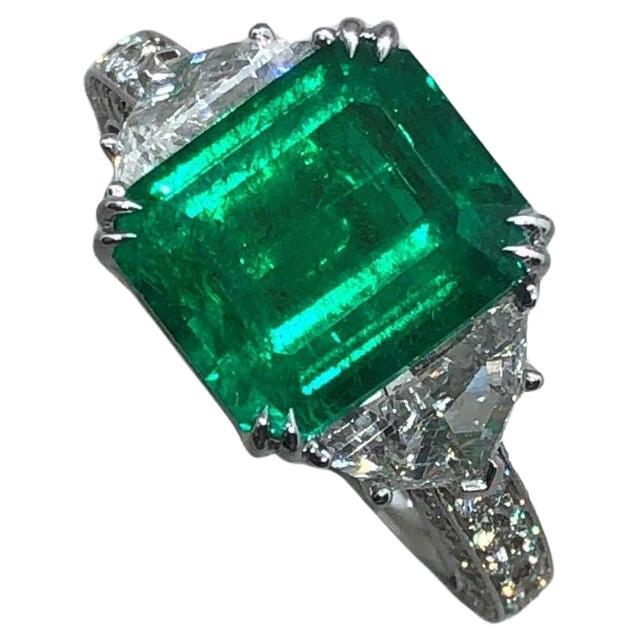 C. Dunaigre Certificate Colombian Emerald Diamond Ring For Sale
