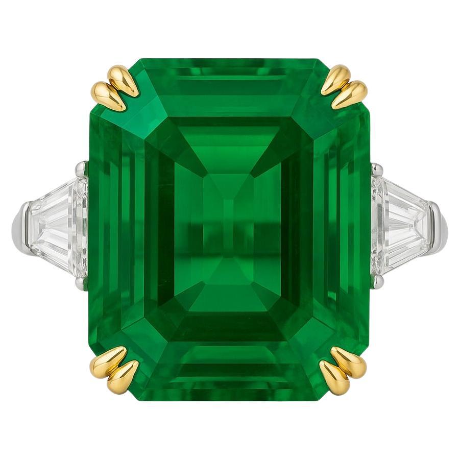 C. Dunaigre Certified 11.17 Carat Vivid Green Colombian Emerald Ring