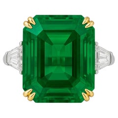 C. Dunaigre Certified 11.17 Carat Vivid Green Colombian Emerald Ring