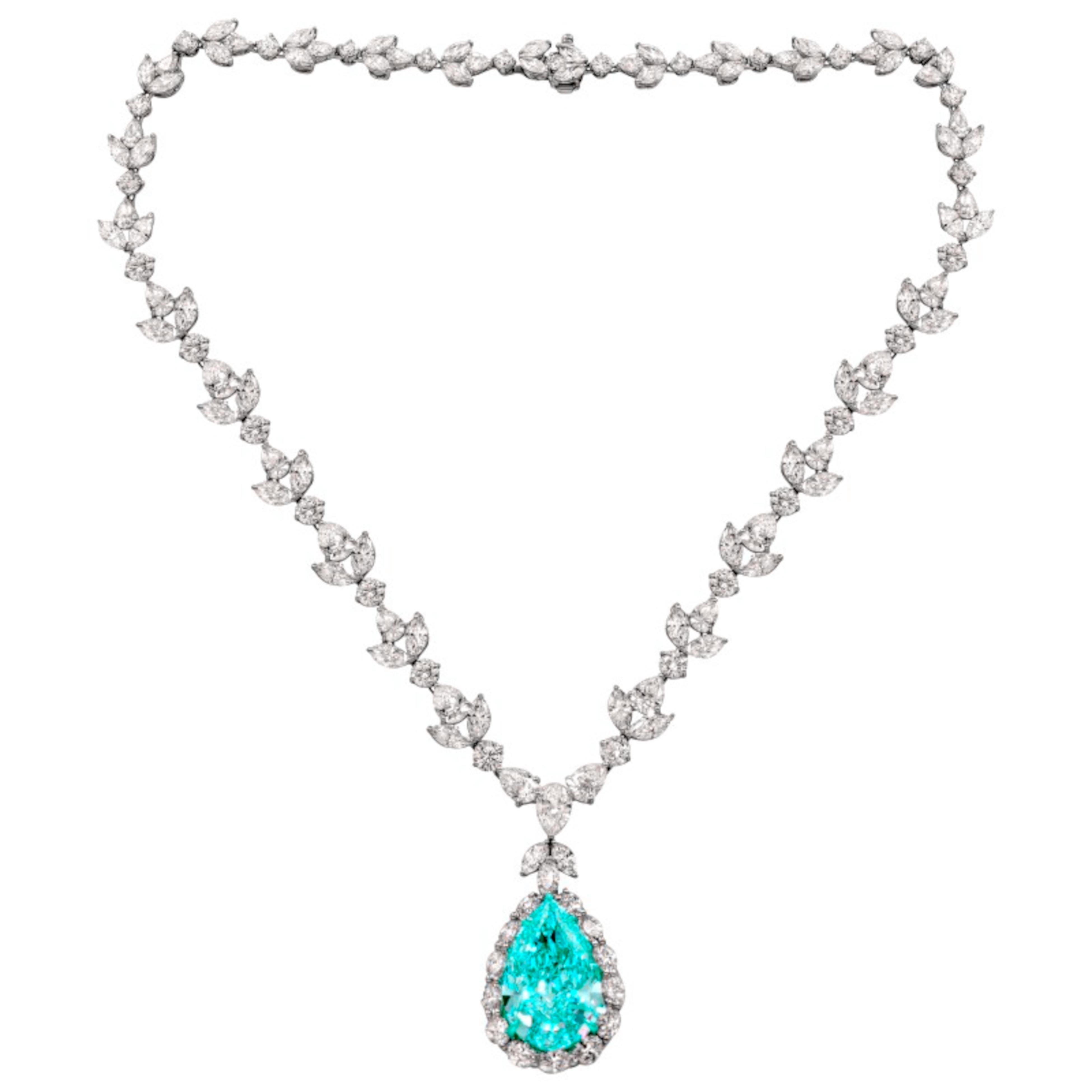 Contemporaneo C. Dunaigre Certificato 17 Ct. Collana girocollo con diamanti e tormalina Paraiba in vendita