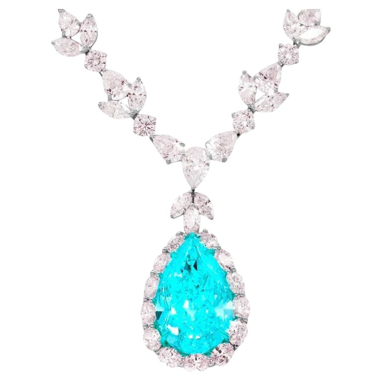 C. Dunaigre certifié 17 ct. Collier ras du cou en tourmaline de Paraiba et diamants