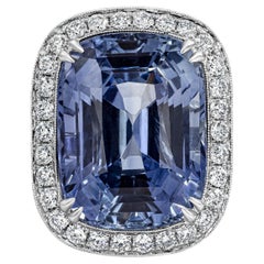 C. Dunaigre Certified 28.34 Carat Sapphire and Diamond Halo Engagement Ring
