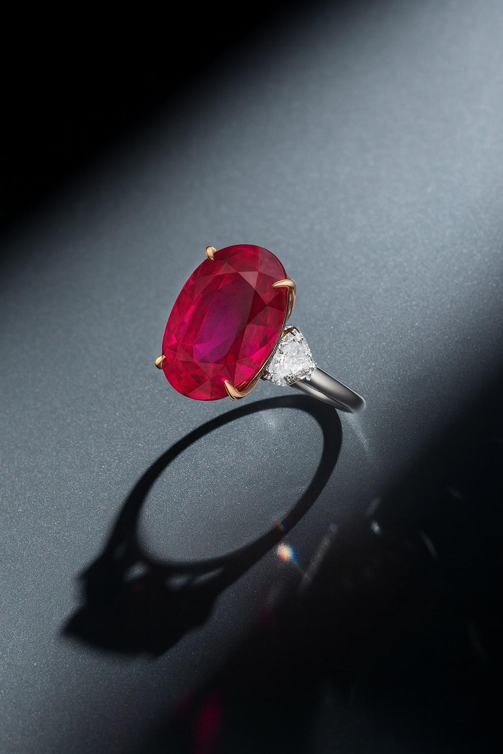 Taille ovale C. Dunaigre Certified 3 Carat No Heat VIVID RED Mozambique Ruby Ring en vente
