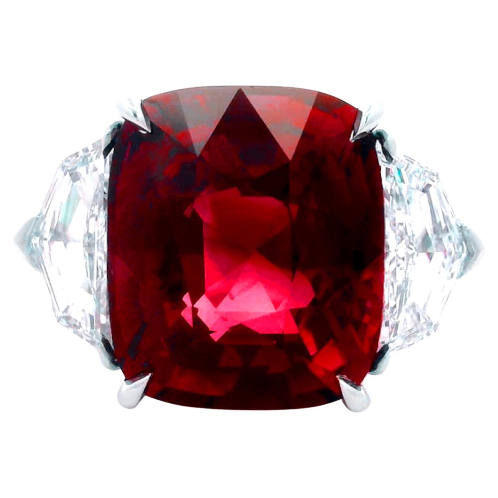 C. Dunaigre Certified 4 Ct. UNHEATED RUBY Cut Diamond Platinum Ring
