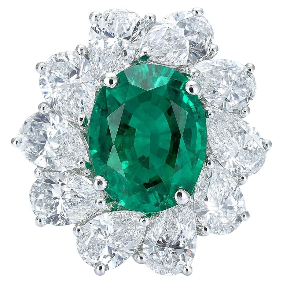 C. Dunaigre Zertifizierter 4,96 Karat Kolumbianischer Smaragd und Diamant Platin Ring im Angebot