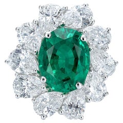 C. Dunaigre Certified 4.96 Carat Colombian Emerald and Diamond Platinum Ring
