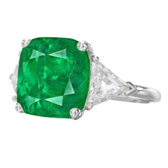 C. Dunaigre Certified 5.34 Carat Colombian Emerald Diamond Three-Stone Ring
