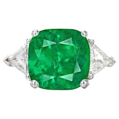 C. Dunaigre Certified 5.34 Carat Colombian Emerald Diamond Three-Stone Ring