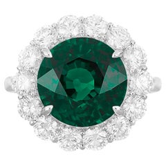 C. Dunaigre Certified 6.84 Carat Colombian Minor Oil Round Emerald Ring