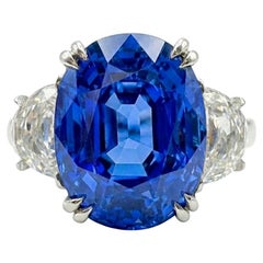 C. Dunaigre Certified 9.78 Carat No-Heat Ceylon Sapphire Platinum Ring