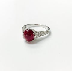 Ruby Cabochon burma no heat and Diamond Engagement Ring C. Dunaigre Certified.
