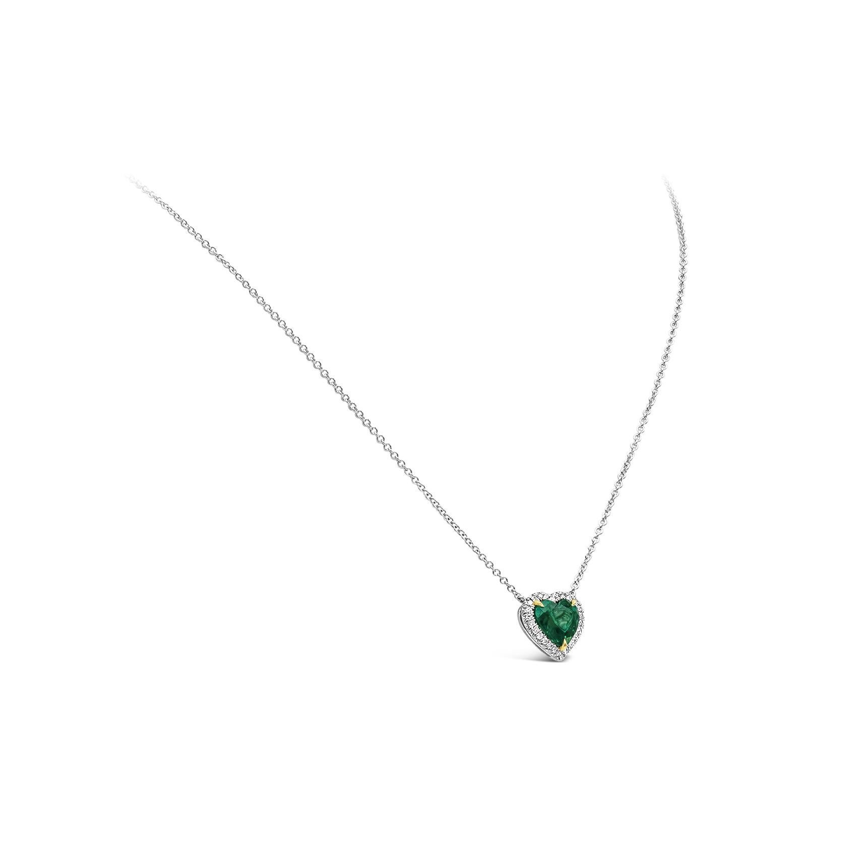 Contemporary C. Dunaigre Certified Colombian Emerald and Diamond Halo Pendant Necklace