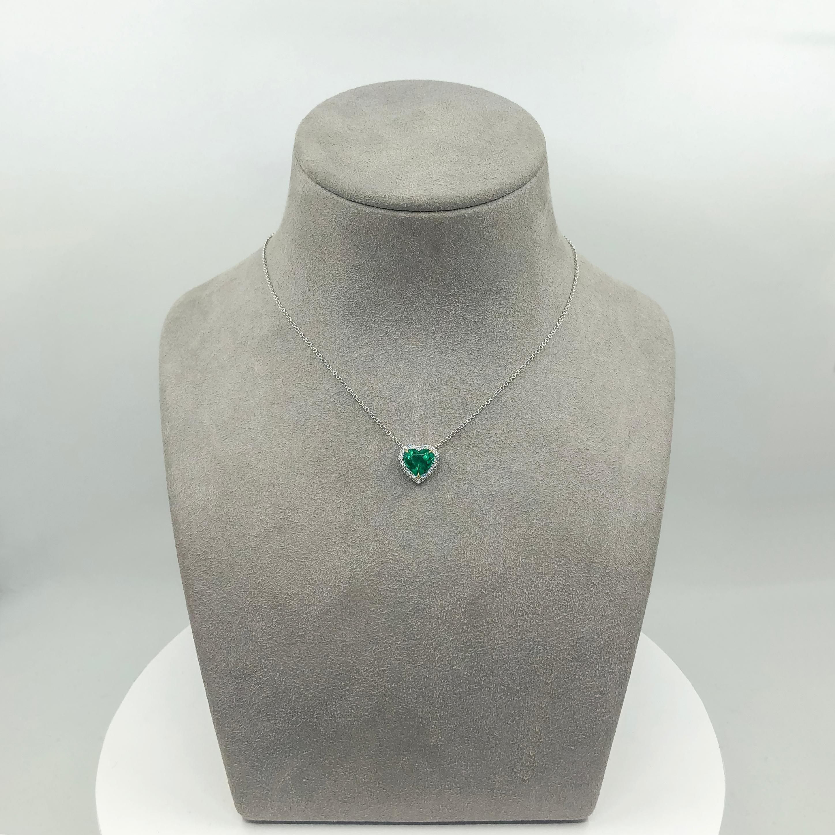 Women's C. Dunaigre Certified Colombian Emerald and Diamond Halo Pendant Necklace