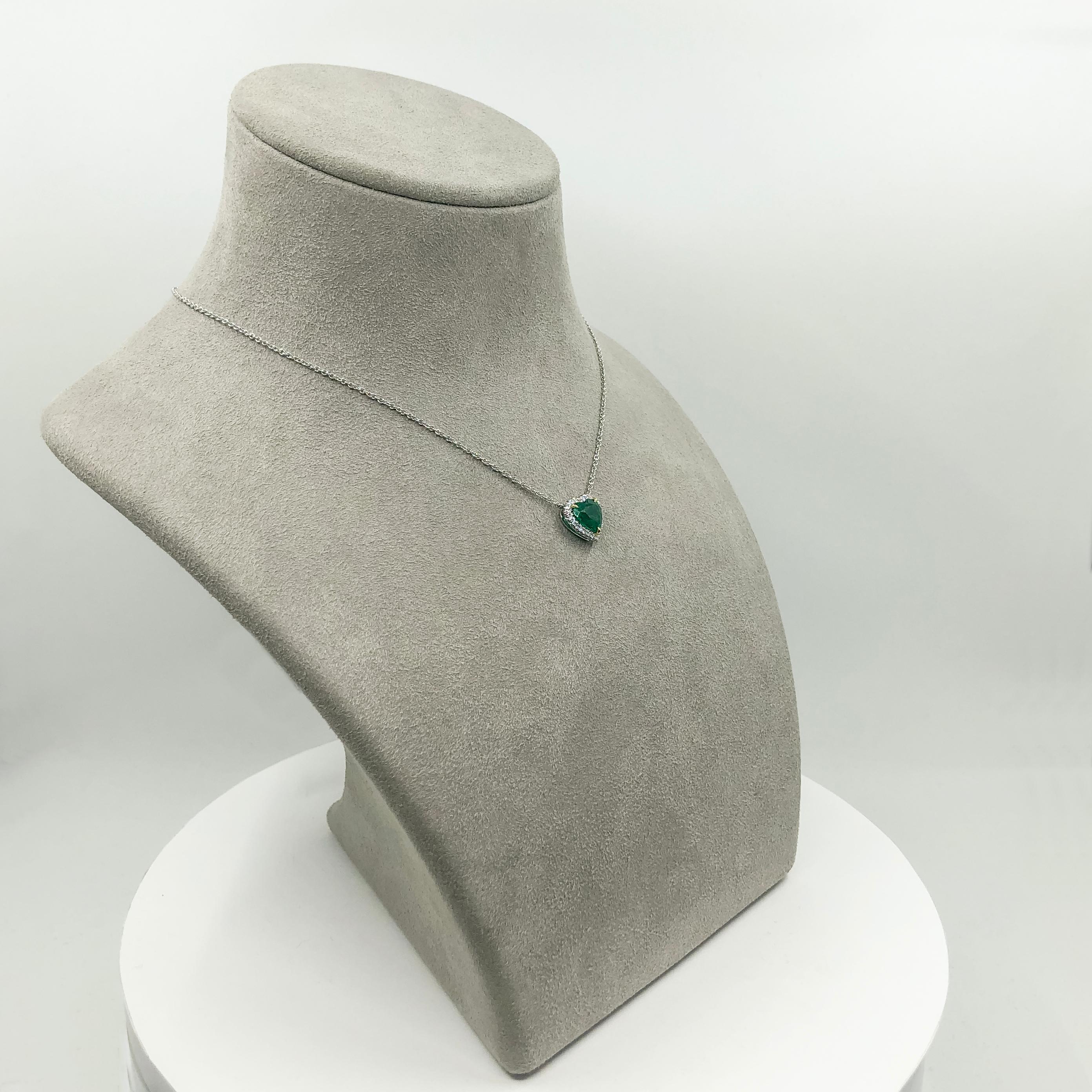 C. Dunaigre Certified Colombian Emerald and Diamond Halo Pendant Necklace 1