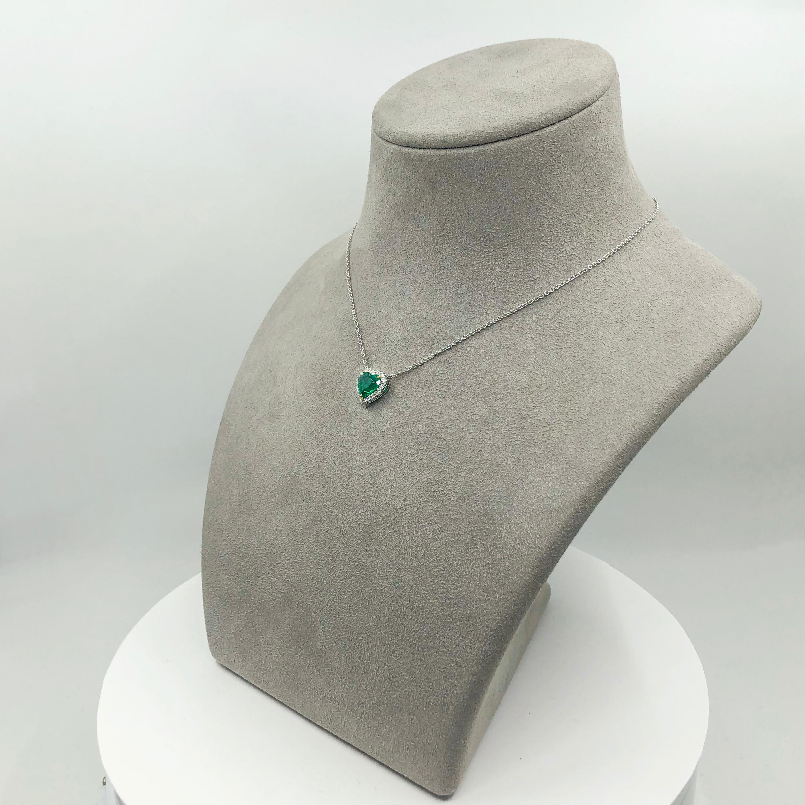 C. Dunaigre Certified Colombian Emerald and Diamond Halo Pendant Necklace 2
