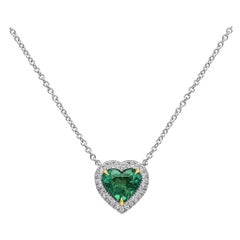 C. Dunaigre Certified Colombian Emerald and Diamond Halo Pendant Necklace