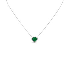 Roman Malakov 2.33 Carats Heart Shape Colombian Emerald & Diamond Halo Necklace