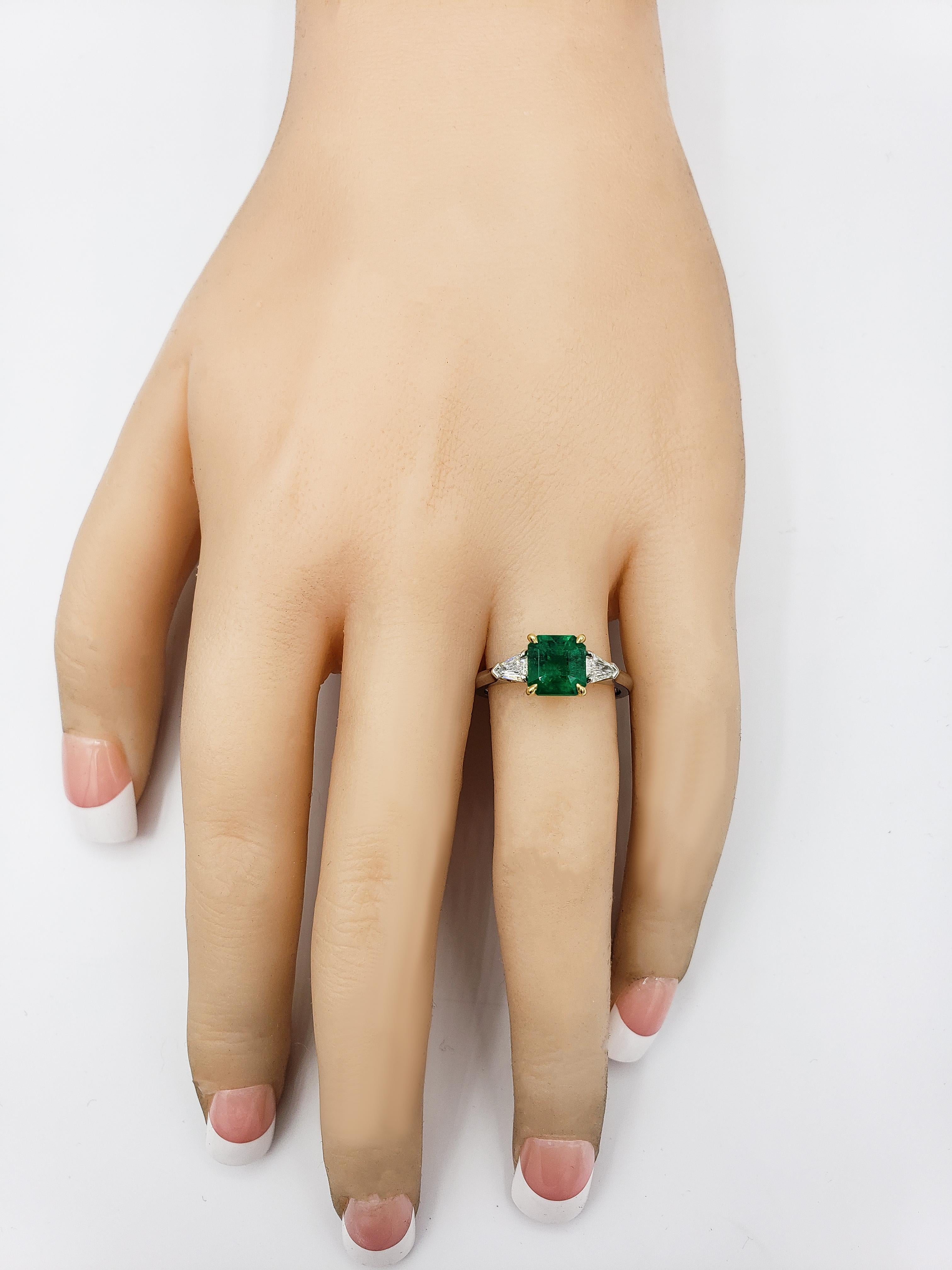 Contemporary C. Dunaigre Certified Emerald and Diamond Three-Stone Engagement Ring
