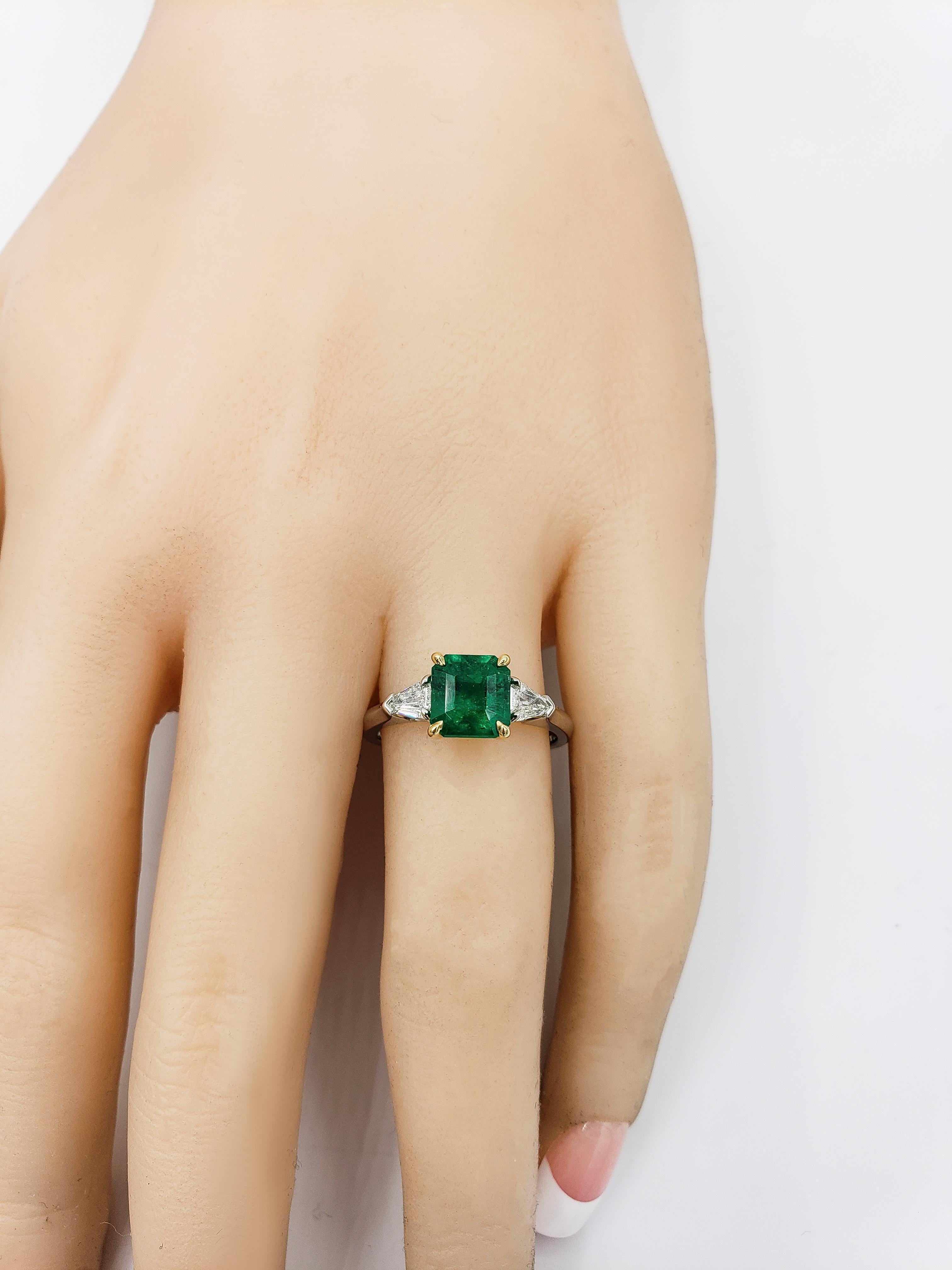 Emerald Cut C. Dunaigre Certified Emerald and Diamond Three-Stone Engagement Ring
