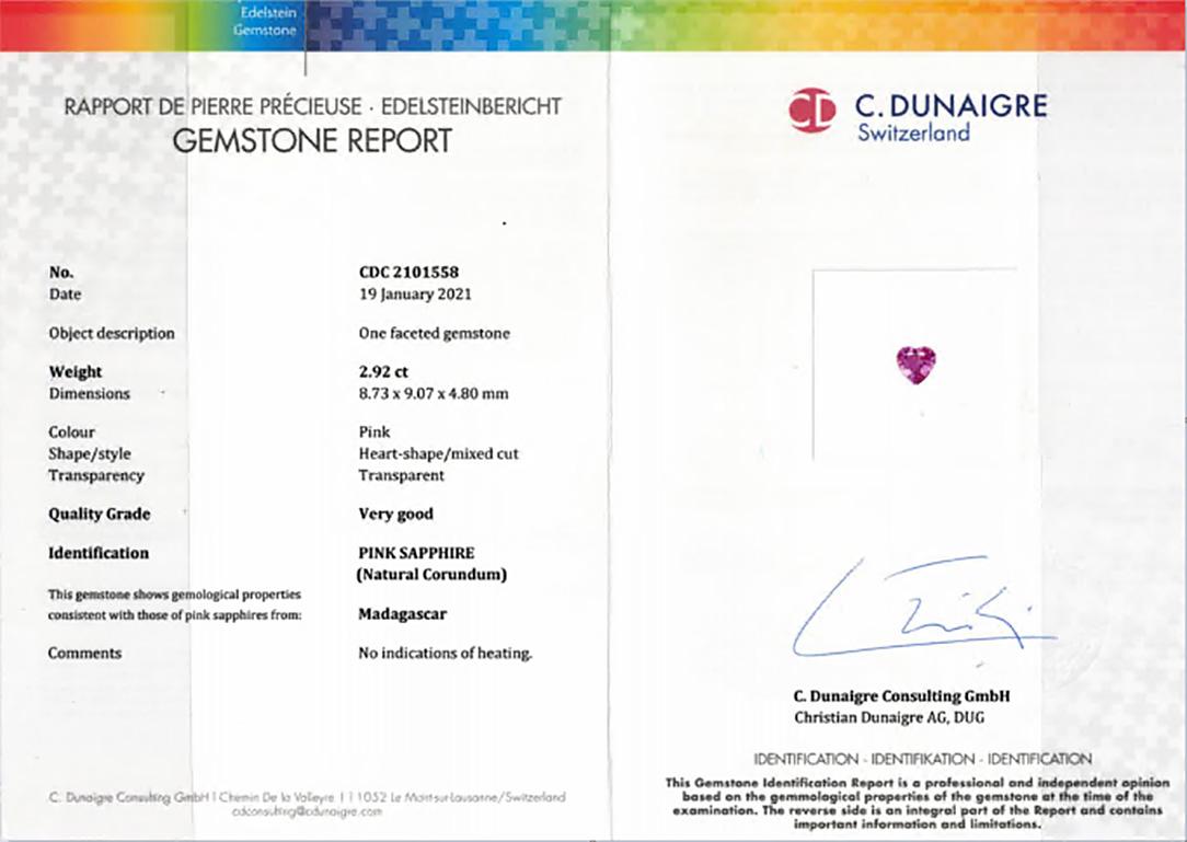 C. Dunaigre Certified Heart Pink Sapphire and Diamond Halo Pendant Necklace 3