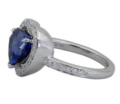 C. Dunaigre Certified Heart Shape Blue Sapphire Diamond Halo Engagement Ring