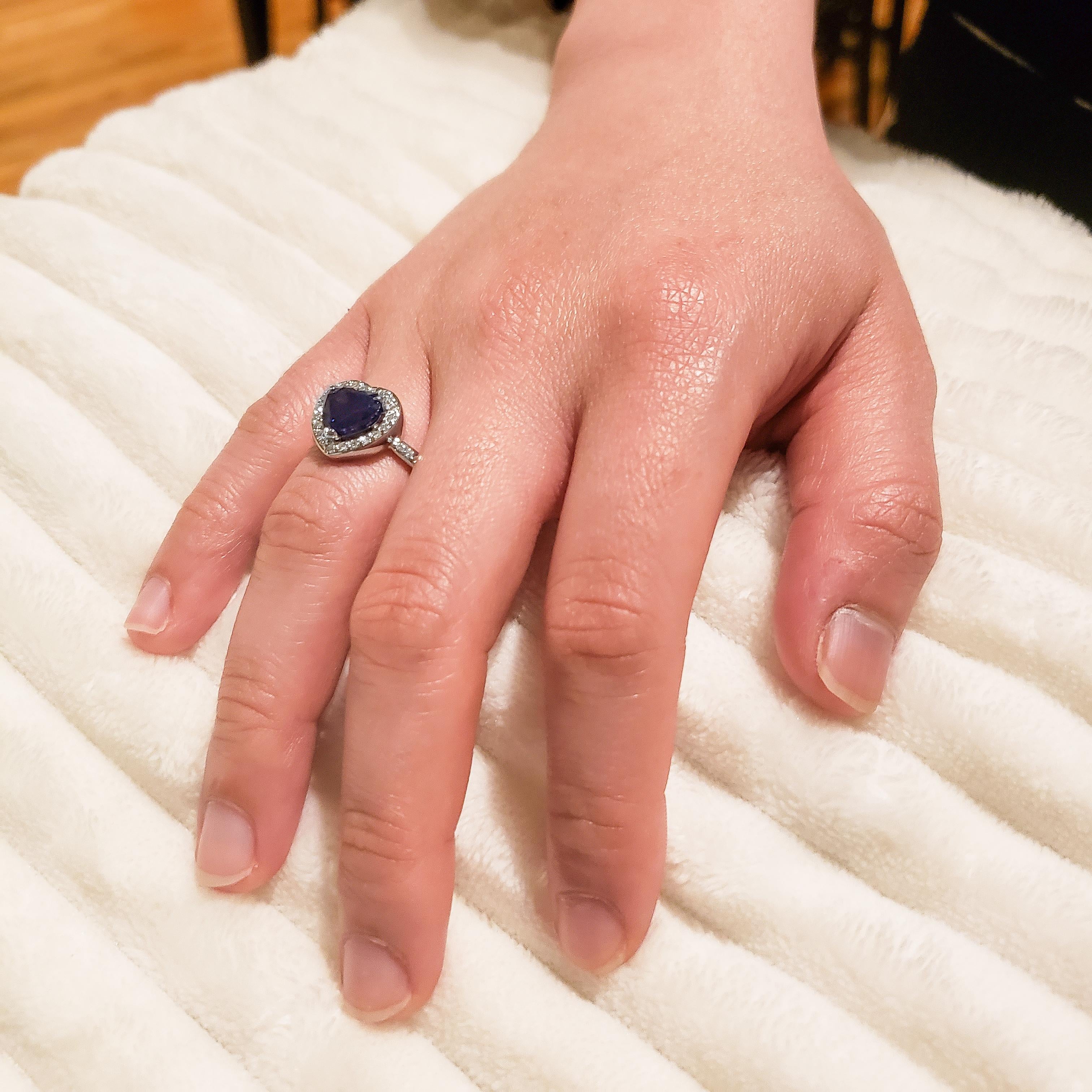 Contemporary C. Dunaigre Certified Heart Shape Blue Sapphire Diamond Halo Engagement Ring