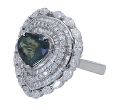 C. Dunaigre Certified Heart Shape Green Sapphire and Diamond Cocktail Ring