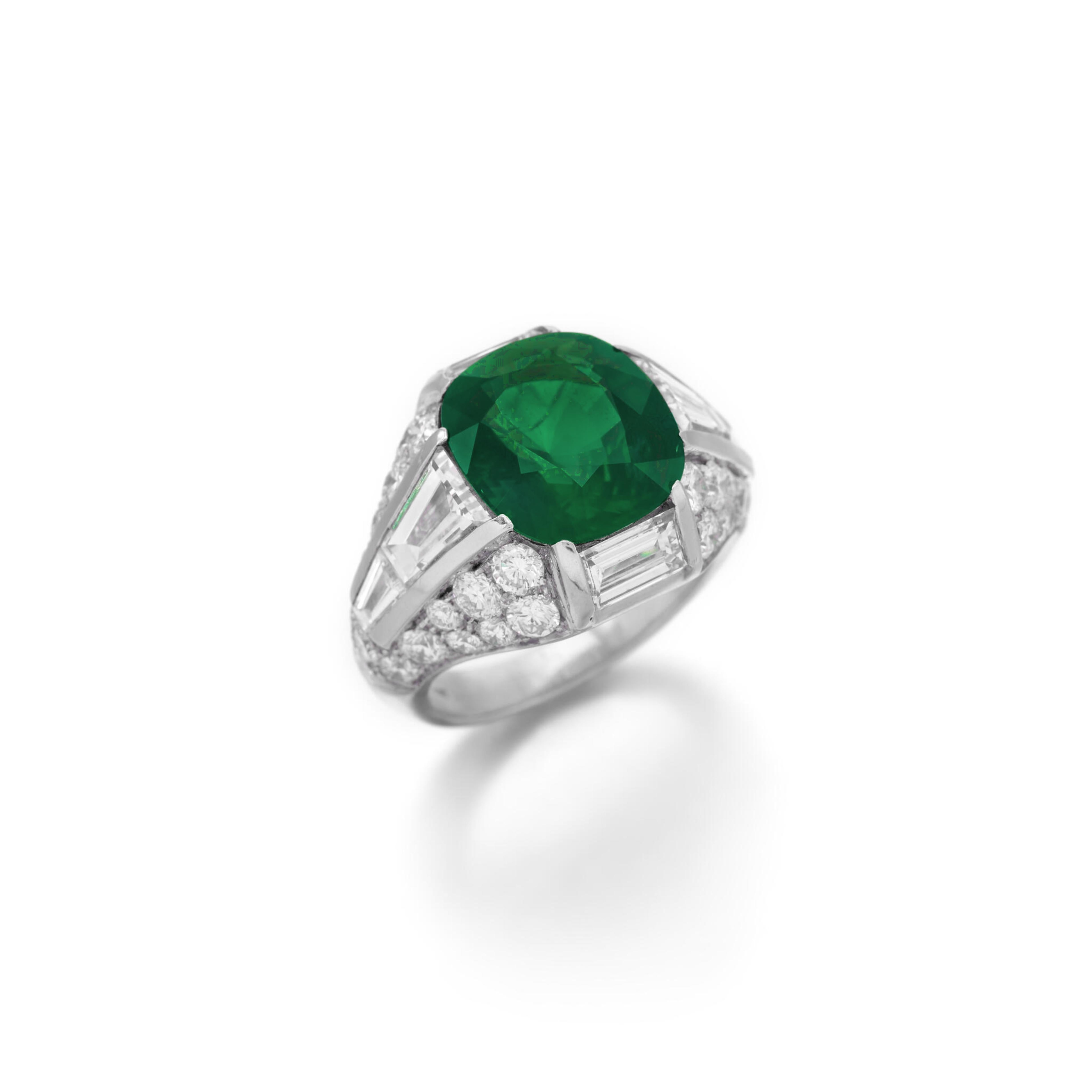 Contemporary C. Dunaigre Colombian Emerald 6.56 Carat Diamond Ring For Sale