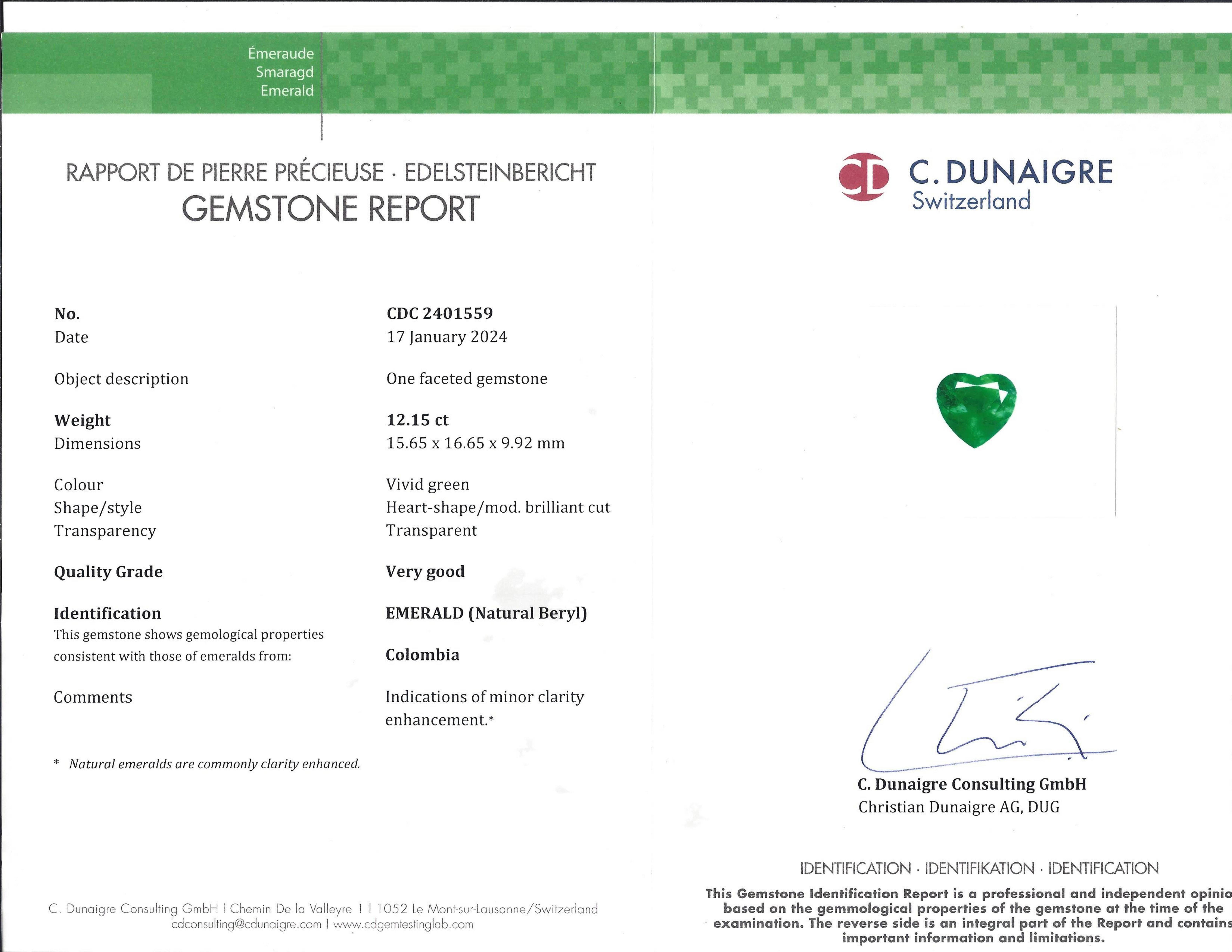 C. Dunaigre Herzform 12 Karat. Smaragd 4 Karat. Diamant-Pflaster-Ring (Herzschliff) im Angebot